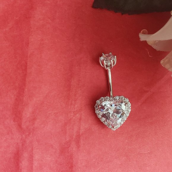 Belly Button Ring Sterling Silver Heart - Picture 3 of 3